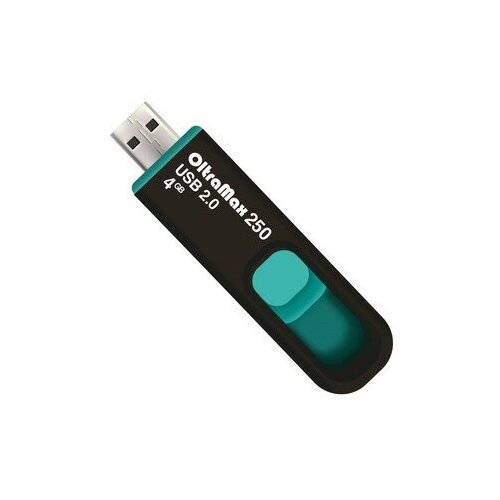 Флешка OltraMax 250, 4 Гб, USB2.0, чт до 15 Мб/с, зап до 8 Мб/с, бирюзовая флешка oltramax 250 64 гб usb2 0 чт до 15 мб с зап до 8 мб с бирюзовая