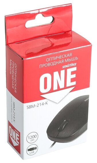 Мышь Smartbuy ONE 214-K, проводная, оптическая, 1200 dpi, USB, чёрная