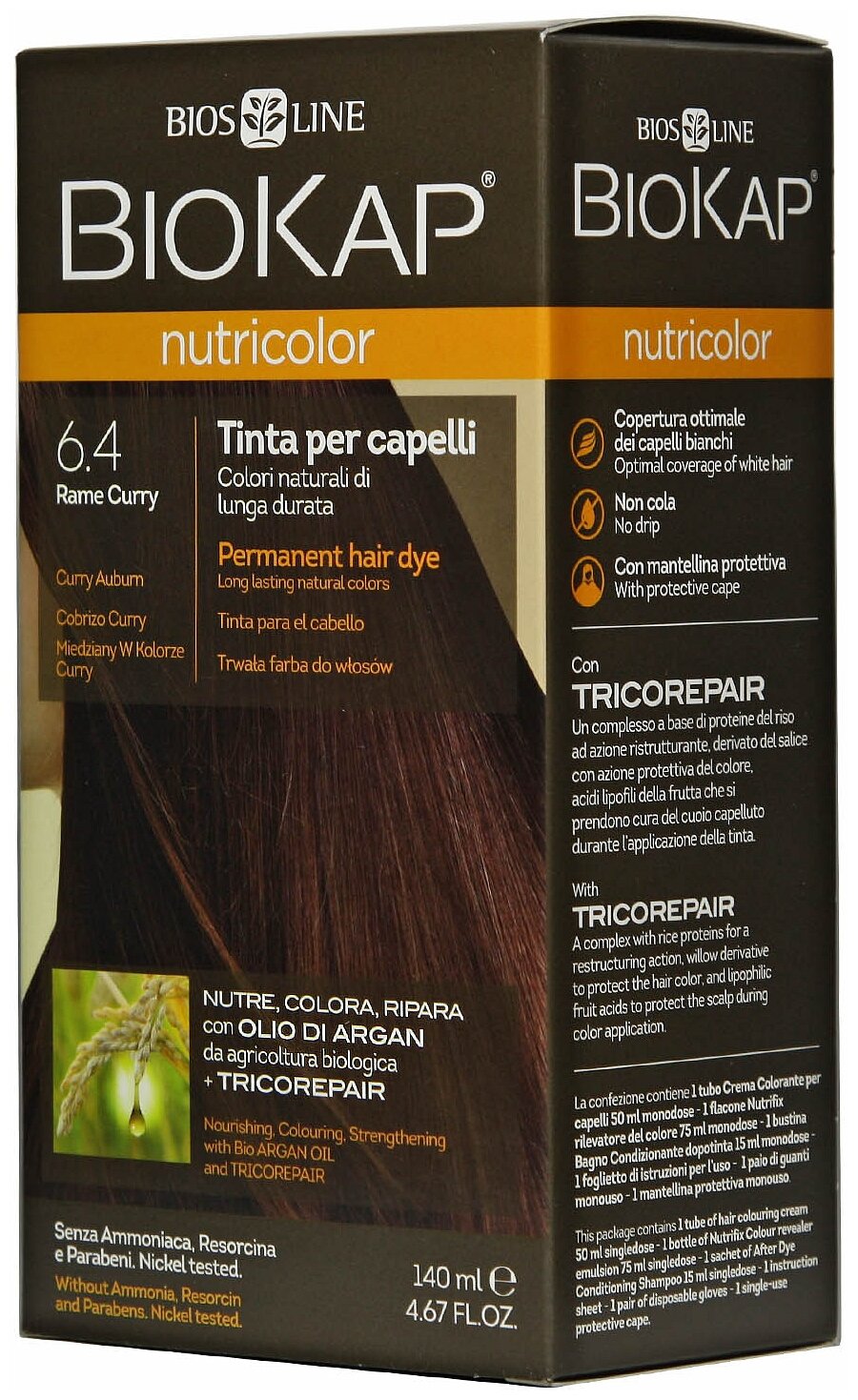 Краска для волос BioKap Nutricolor медно-золотистый карри 6.4, 140мл