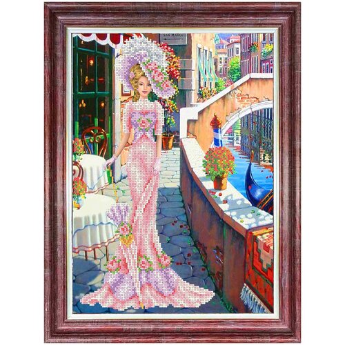 фото Набор для вышивания бисером каролинка арт. кблн-3014/1(ч) дама в розовом 27,3х36,2 см