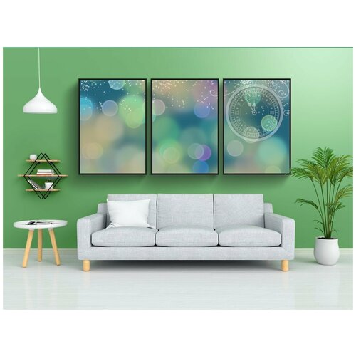 фото Набор модулных постеров для интерьера "новый год, часы, смотреть" 60x90 см. в тубусе, без рамки lotsprints