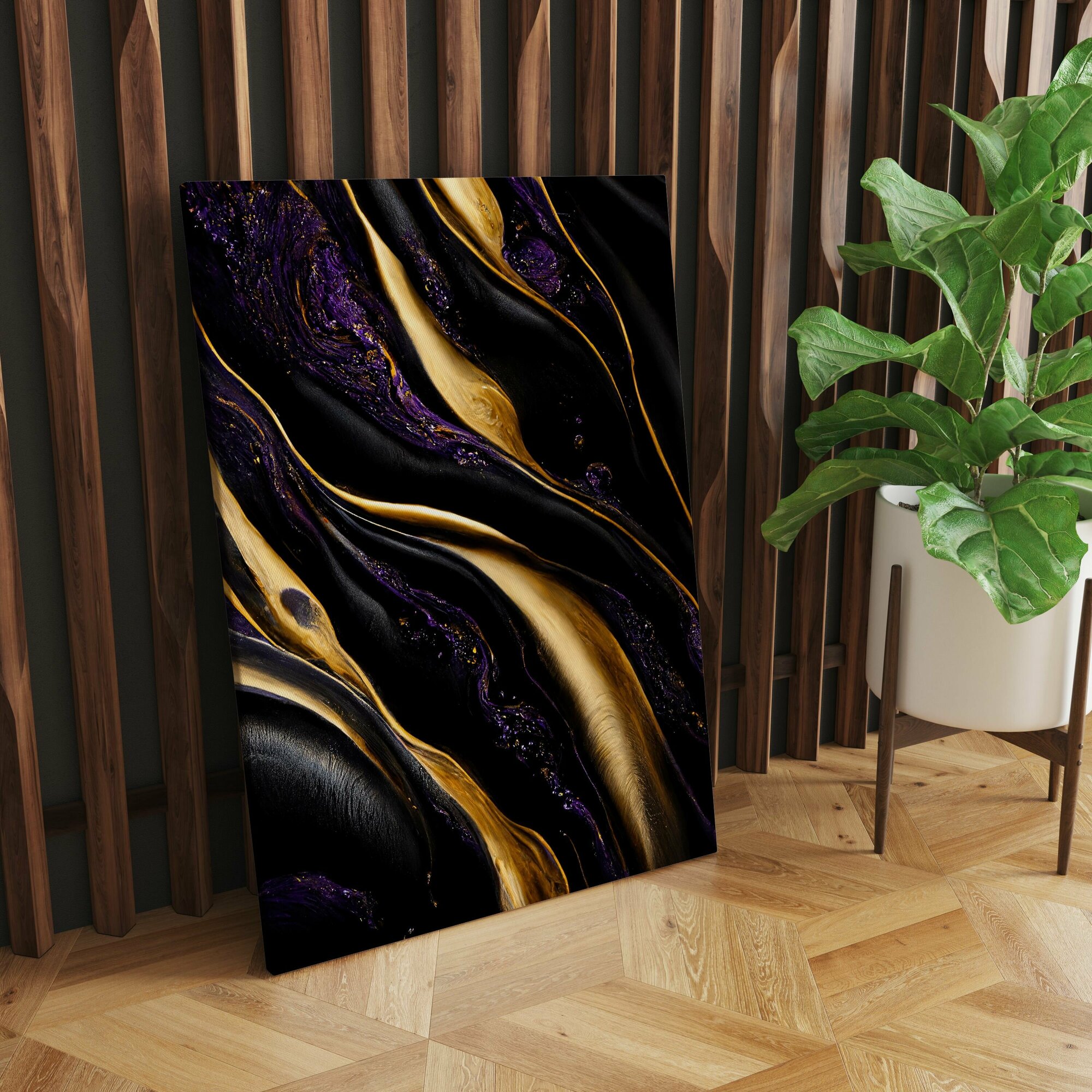 Интерьерная картина на натуральном холсте - Тёмный, фиолетово-золотой люкс, 40 х 60 см.
