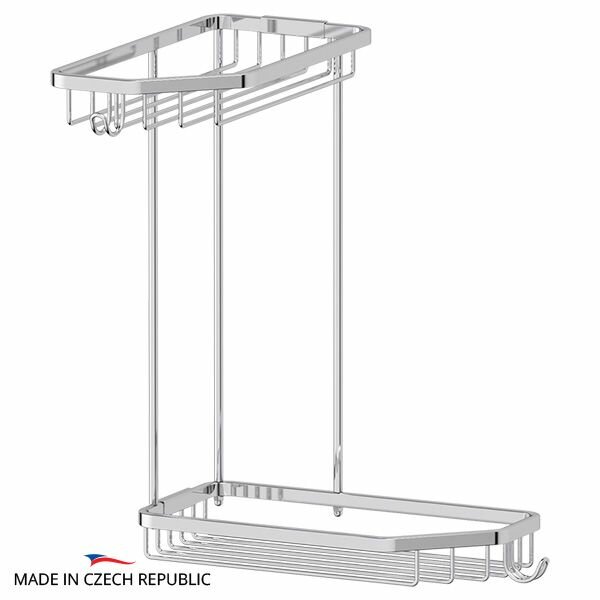 Полочка-решетка с крючками угловая 2-х ярусная 20/20 cm, хром, FBS RYN 013