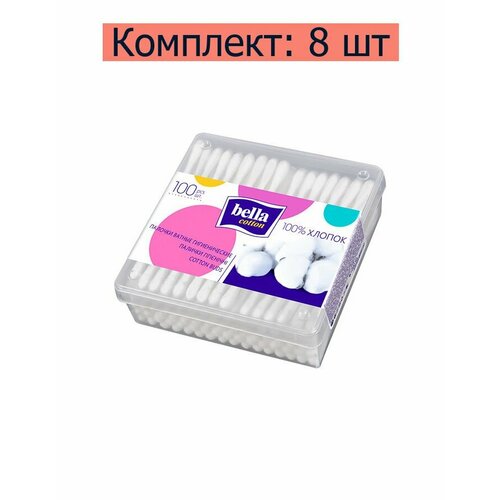 BELLA Палочки ватные Cotton в пластиковом контейнере, 100 шт, 8 уп