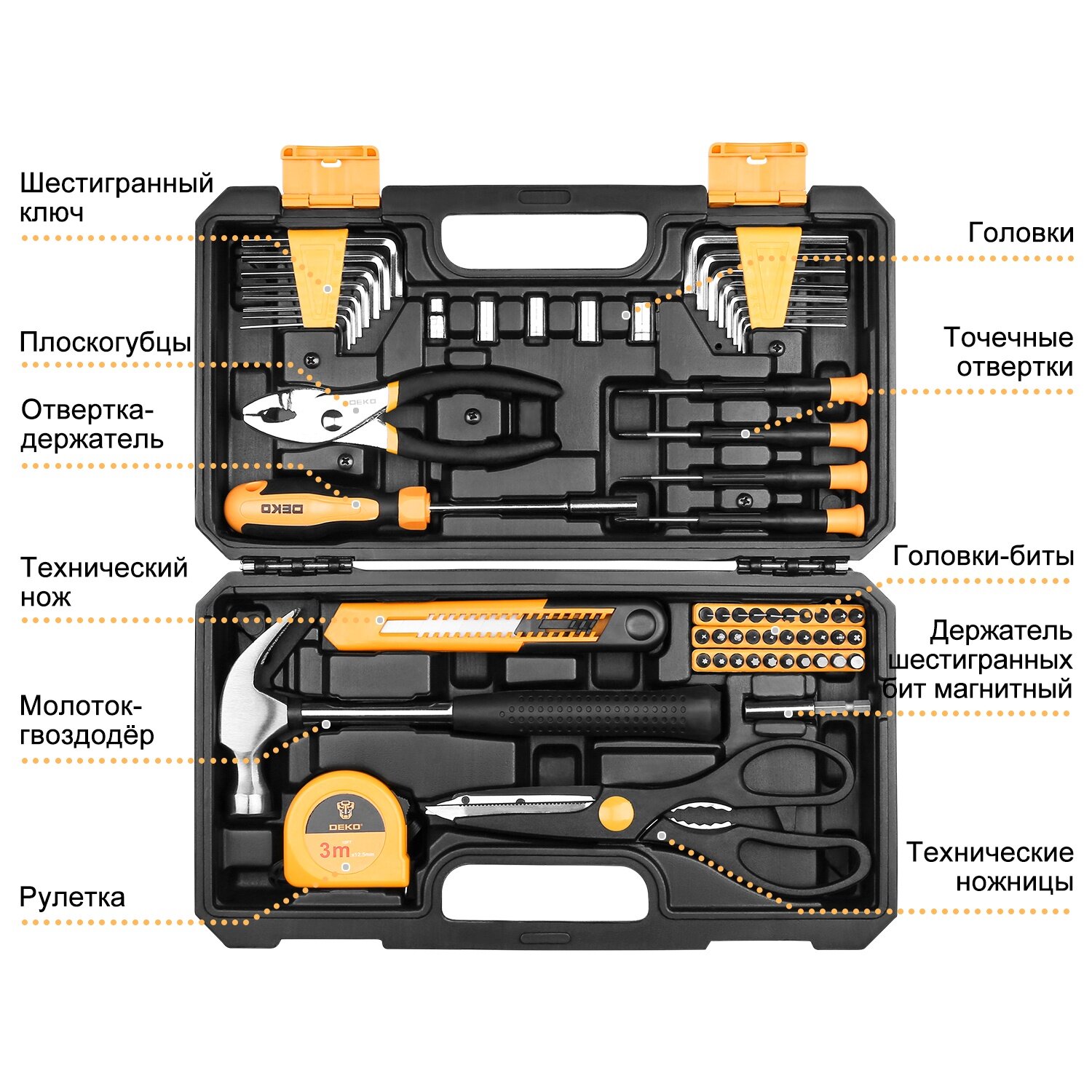 Набор инструментов Deko DKMT62 PRO, 62 предмета