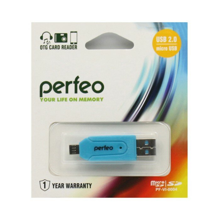 Картридер Perfeo Card Reader SD/MMC+Micro SD+MS+M2 + adapter with OTG (PF-VI-O004-blue)