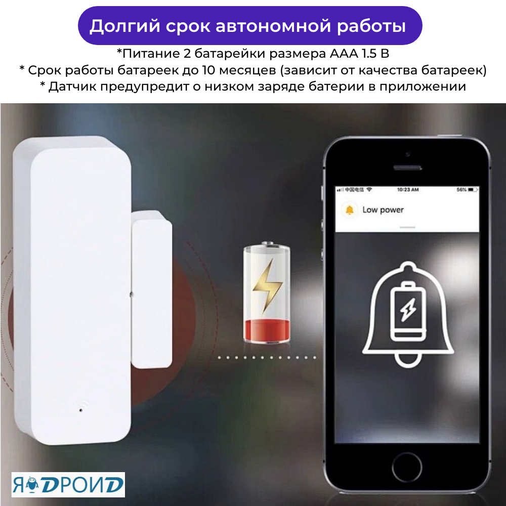 Умный ZigBee датчик открытия двери и окна Tuya, безопасный контроль, умная сигнализация. Работает с приложениями Smart Life, Яндекс Алиса.