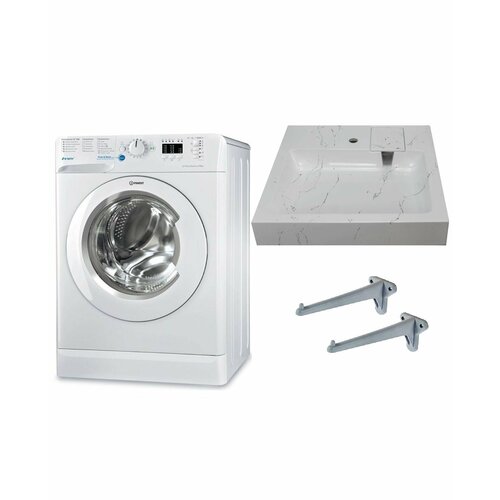 Стиральная машина Indesit BWUA 51051 L B и раковина Солярис 60 белый мрамор 3575000₽