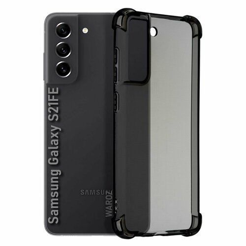 Чехол для смартфона Samsung Galaxy S21 FE силиконовый противоударный с защитой камеры, бампер с усиленными углами для телефона Самсунг Галакси С21 ФЕ прозрачный серый