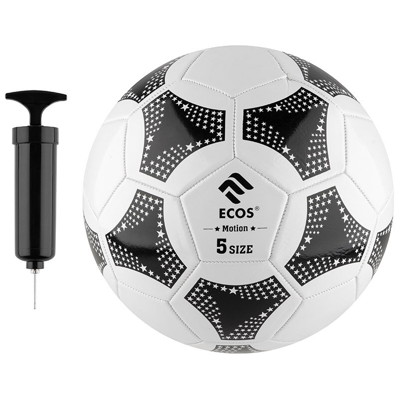 Мяч футбольный ECOS MOTION и насос FB139P (№5, 2-цвет, машин. сшивка, ПВХ)