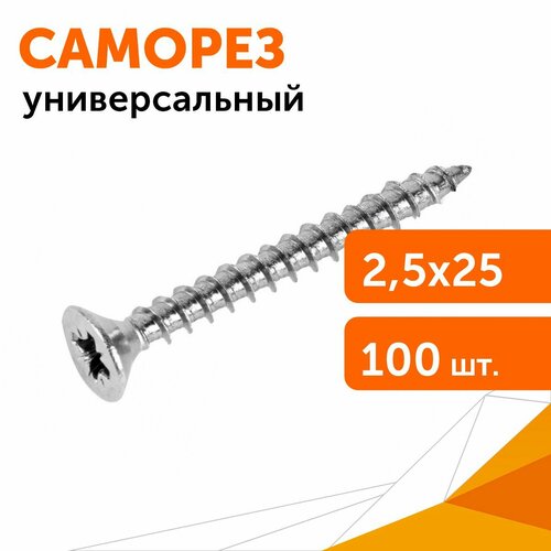 Саморез универсальный острый с потайной головкой 2,5x25 цинк, 100шт