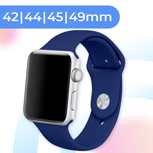 Силиконовый ремешок для умных часов Apple Watch 42-44-45-49 mm / 13,5 см / Сменный браслет для смарт часов Эпл Вотч 1-9, SE серии / Denim Blue coblue apple watch tempered glass 44 mm black