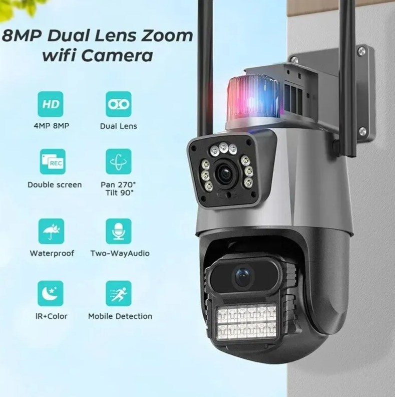 WiFi 8Мп двойной экран камеры Цвет ночного видения , Открытый IP-камера видеонаблюдения