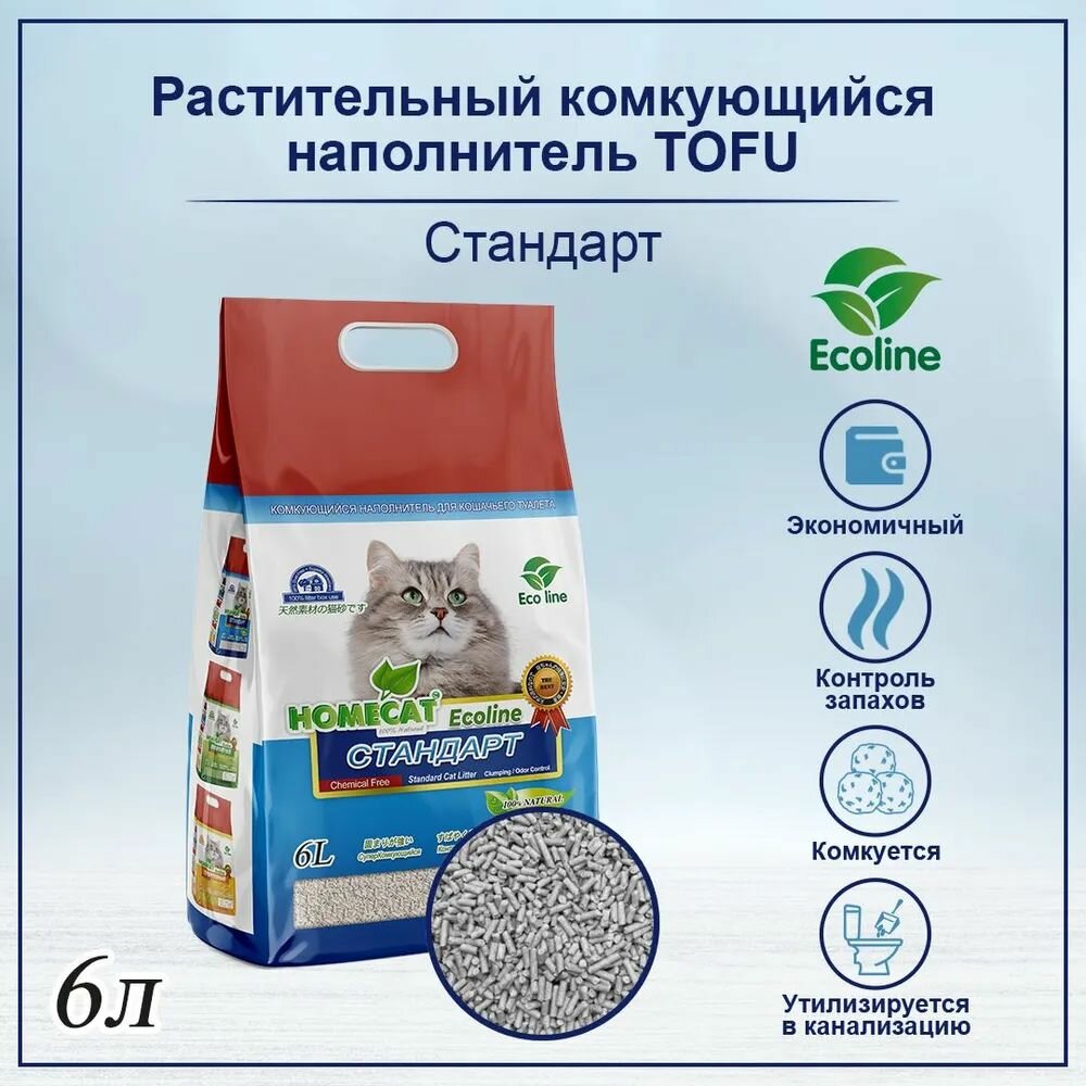 HOMECAT Ecoline Стандарт 6 л комкующийся наполнитель для кошачьих туалетов без запаха