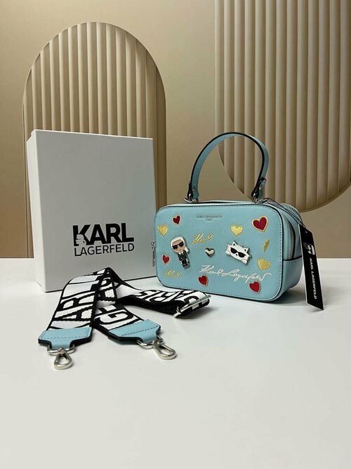 Сумка кросс-боди Karl Lagerfeld, фактура рельефная, гладкая, матовая, голубой