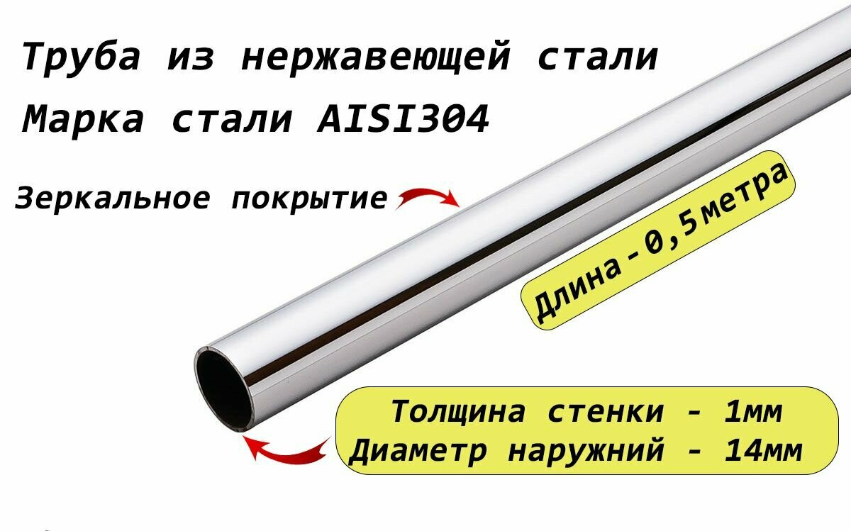 Труба круглая 14х1мм из нержавеющей стали AISI304 - 0,5 метра