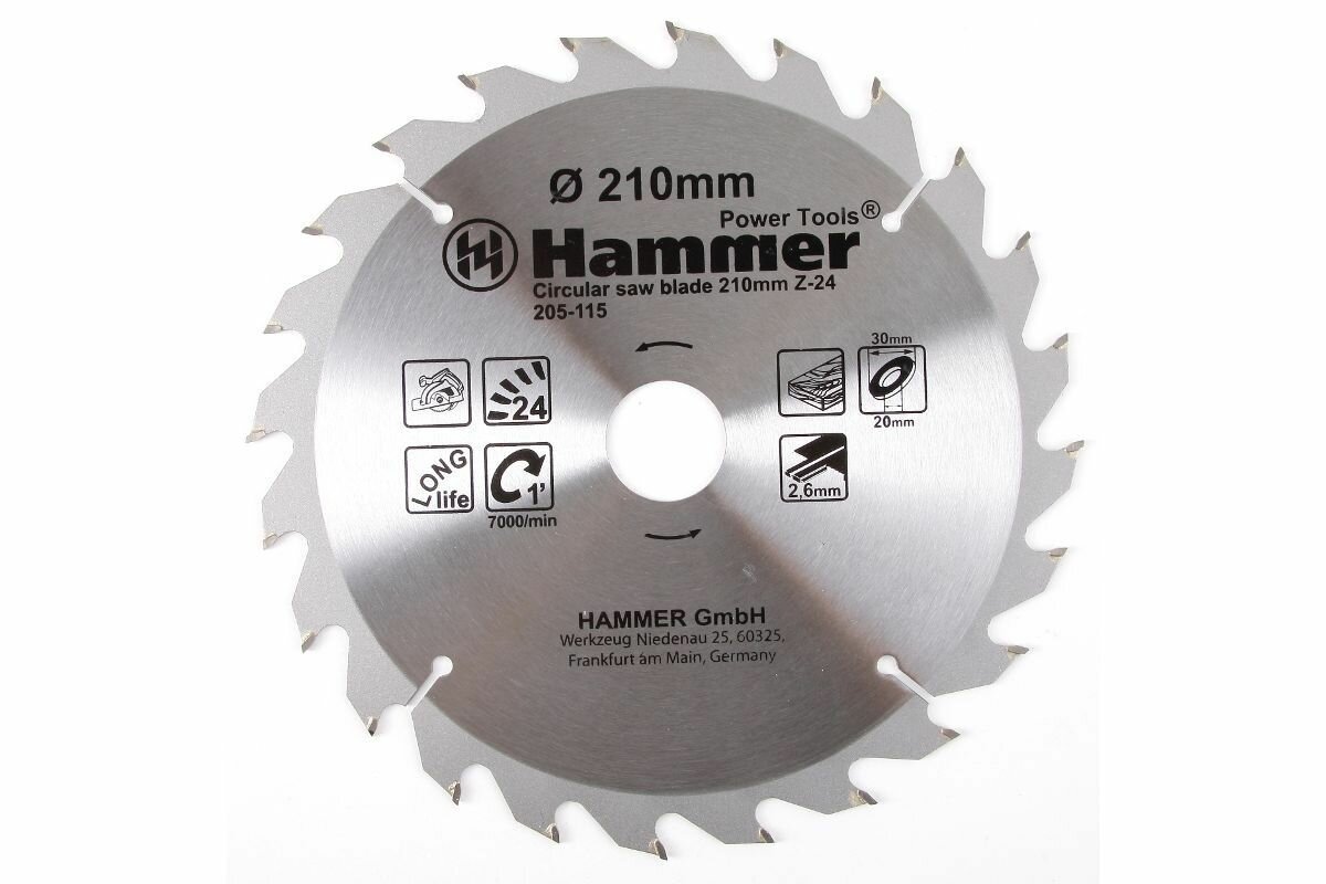 Диск пильный твердосплавный по дереву Hammer Flex 205-115 CSB WD 210 мм
