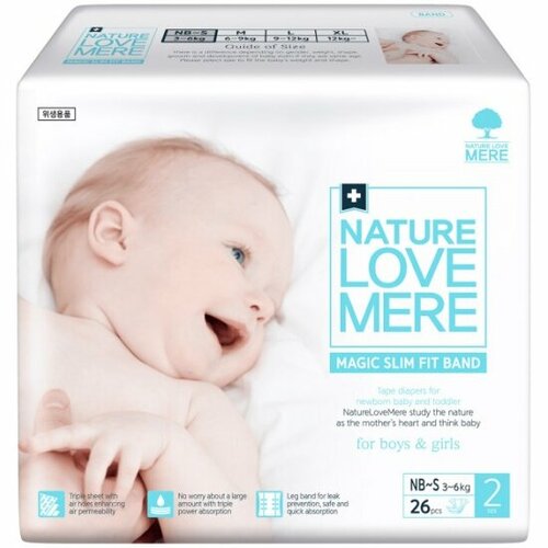 Подгузники Nature Love Mere 00725 ультратонкие Magic Slim S 3-6 кг 26 шт