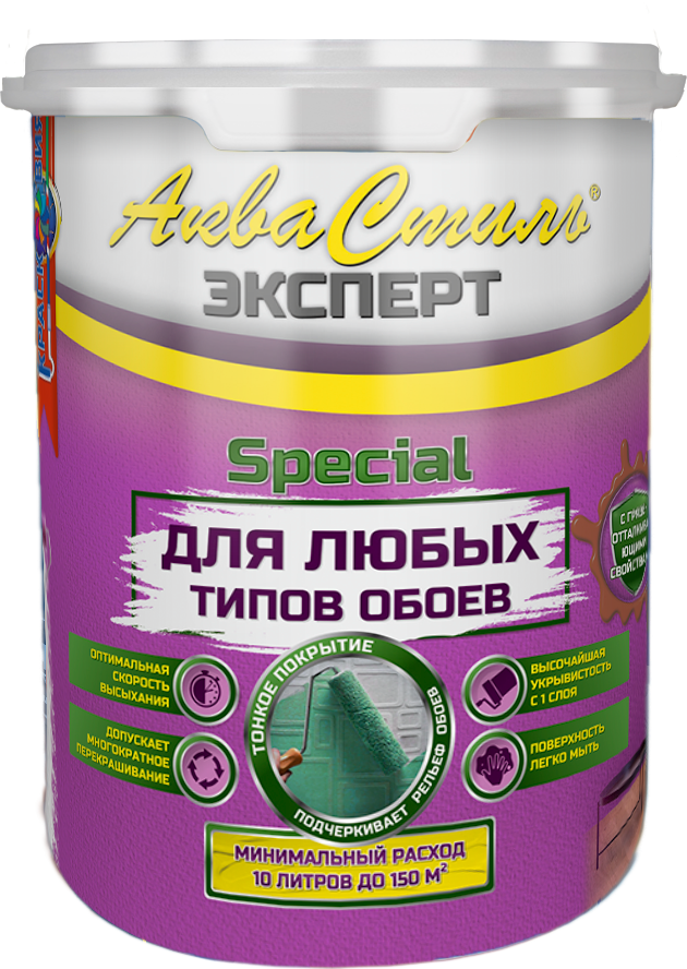 Аквастиль Эксперт «Special» Красковия 1.0л Белая Специальная Матовая Краска для Любых Типов Обоев / Красковия.
