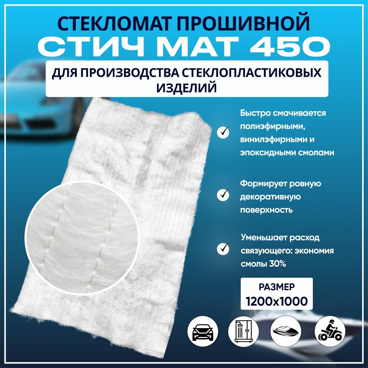 Стекломат450 г/м2 ,1.2 х 1.0 , производство Россия