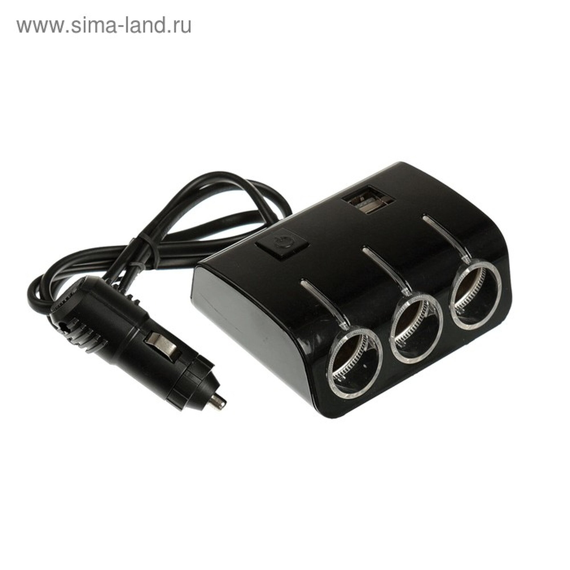 Разветвитель прикуривателя 3 гнезда 2 USB 1 А 60 Вт 12/24 В подсветка провод 70 см