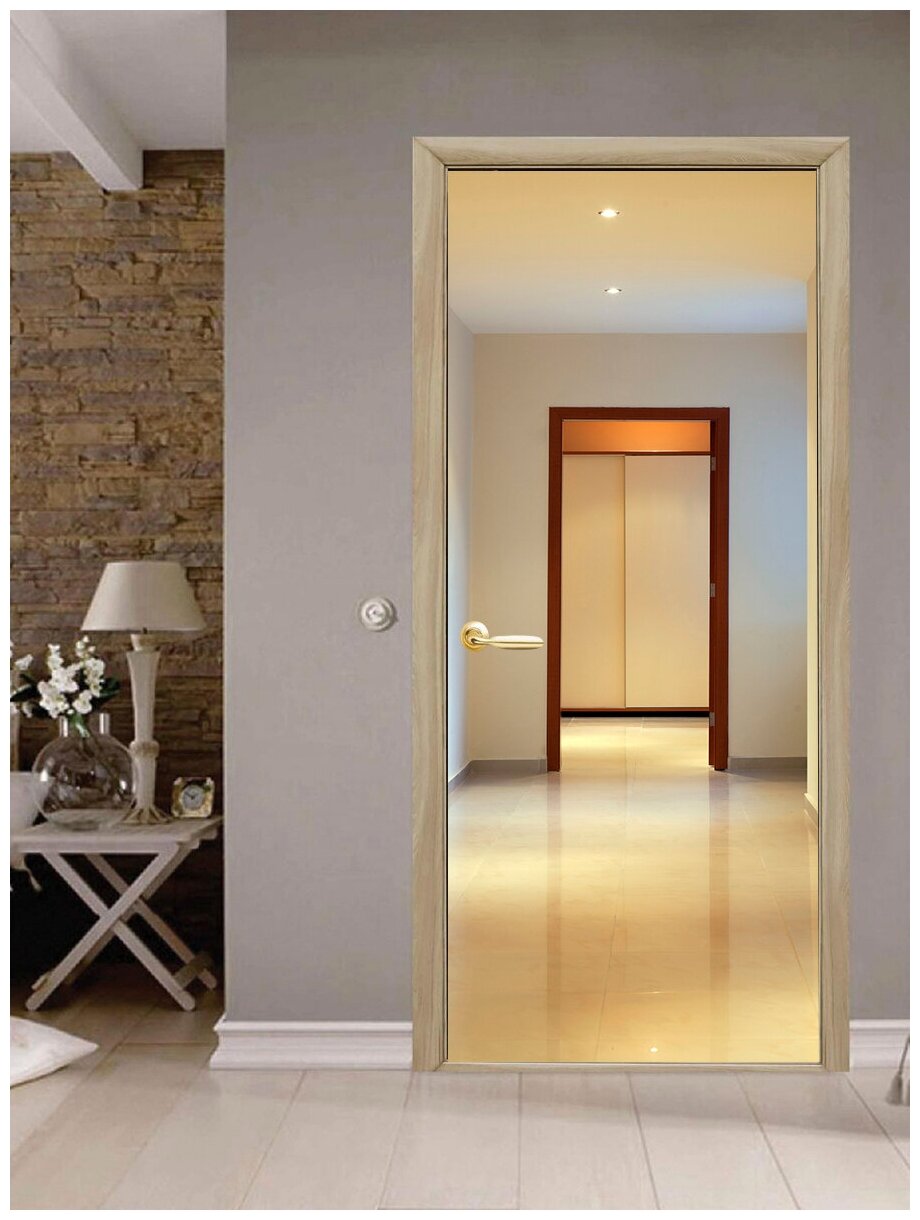 Наклейка интерьерная на дверь "Длинный и красивый коридор с открытой дверью", самоклеющаяся 80х200 см.