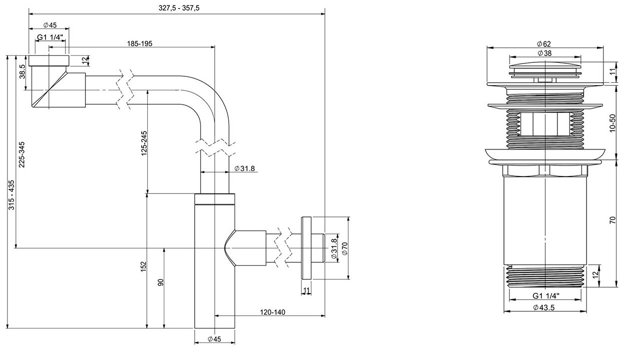 Промо-набор 2 в 1 Wellsee Drainage System 182124001, сифон для раковины, донный клапан, цвет хром - фотография № 9