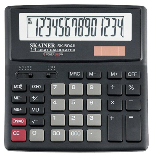 SKAINER Калькулятор настольный средний SKAINER SK-504II 14 разрядов двойное питание двойная память 156x157x32 мм черный