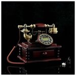 Ретро-телефон с выдвижным ящиком, темное дерево, 16х23х25 см - изображение
