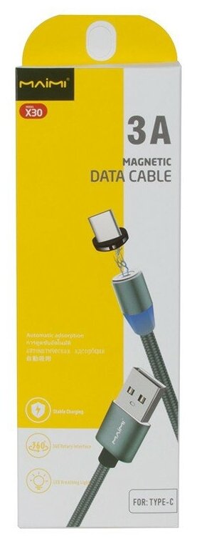 Зарядное устройство Lighting для смартфона, USB кабель MAIMI X30 магнитный (графит) 3A, серый