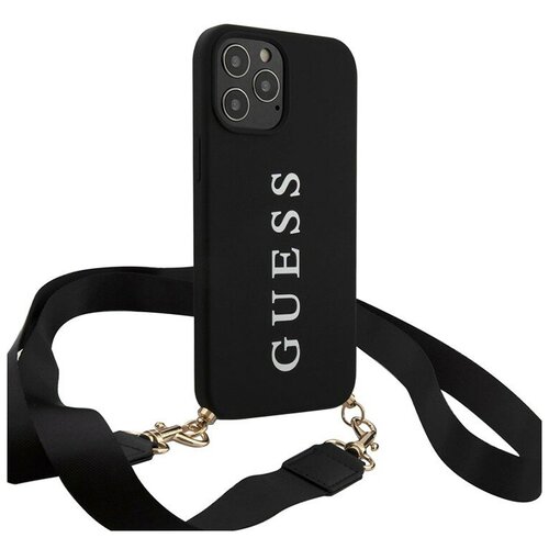 фото Guess чехол guess pu embossed white logo and strap для iphone 12 pro max, черный