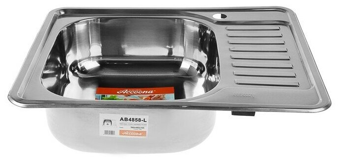 Мойка кухонная Accoona AB4858-L, врезная, левая, толщина 0.6 мм, 580х480х165 мм, глянец./В упаковке шт: 1 - фотография № 2