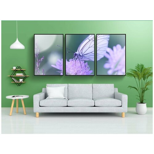 фото Набор модулных постеров для интерьера "бабочка, белый, белая бабочка" 60x90 см. в тубусе, без рамки lotsprints