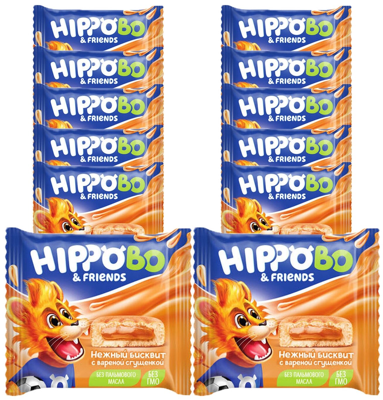 Бисквитное пирожное HIPPO BO & friends с вареной сгущенкой, 32 г (упаковка 12 шт.)