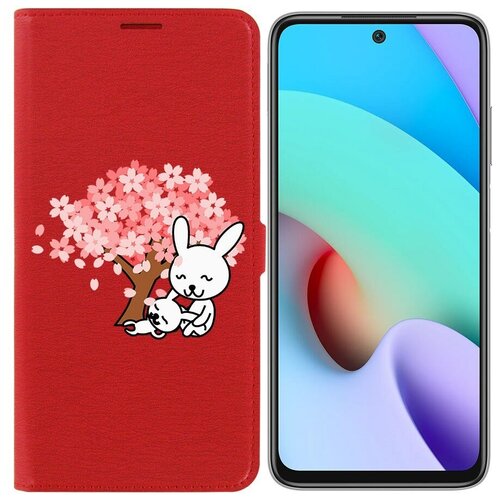 Чехол-книжка / Защитный кейс / Krutoff Eco Book для Xiaomi Redmi 10 Кролики (красный)