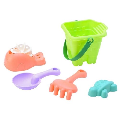 Игрушки для Песочницы Maxitoys, Ведёрко, Лопатка, Грабельки, Формочка и Мельница, Цвет в Ассортименте, в Сетке, 19 см (MT-52025)