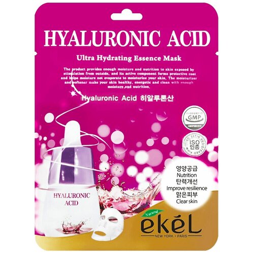 Ekel Тканевая маска для лица с гиалуроновой кислотой Hyaluronic Acid Ultra Hydrating Essence Mask 25г Упаковка 10 шт.