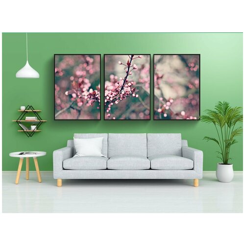 фото Набор модулных постеров для интерьера "весна, цветок, цветущее дерево" 60x90 см. в тубусе, без рамки lotsprints