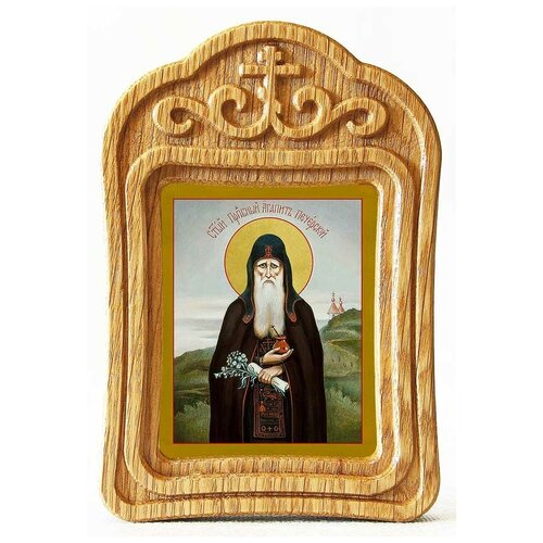 Преподобный Агапит Печерский, икона в резной деревянной рамке преподобный леонид устьнедумский икона в резной деревянной рамке
