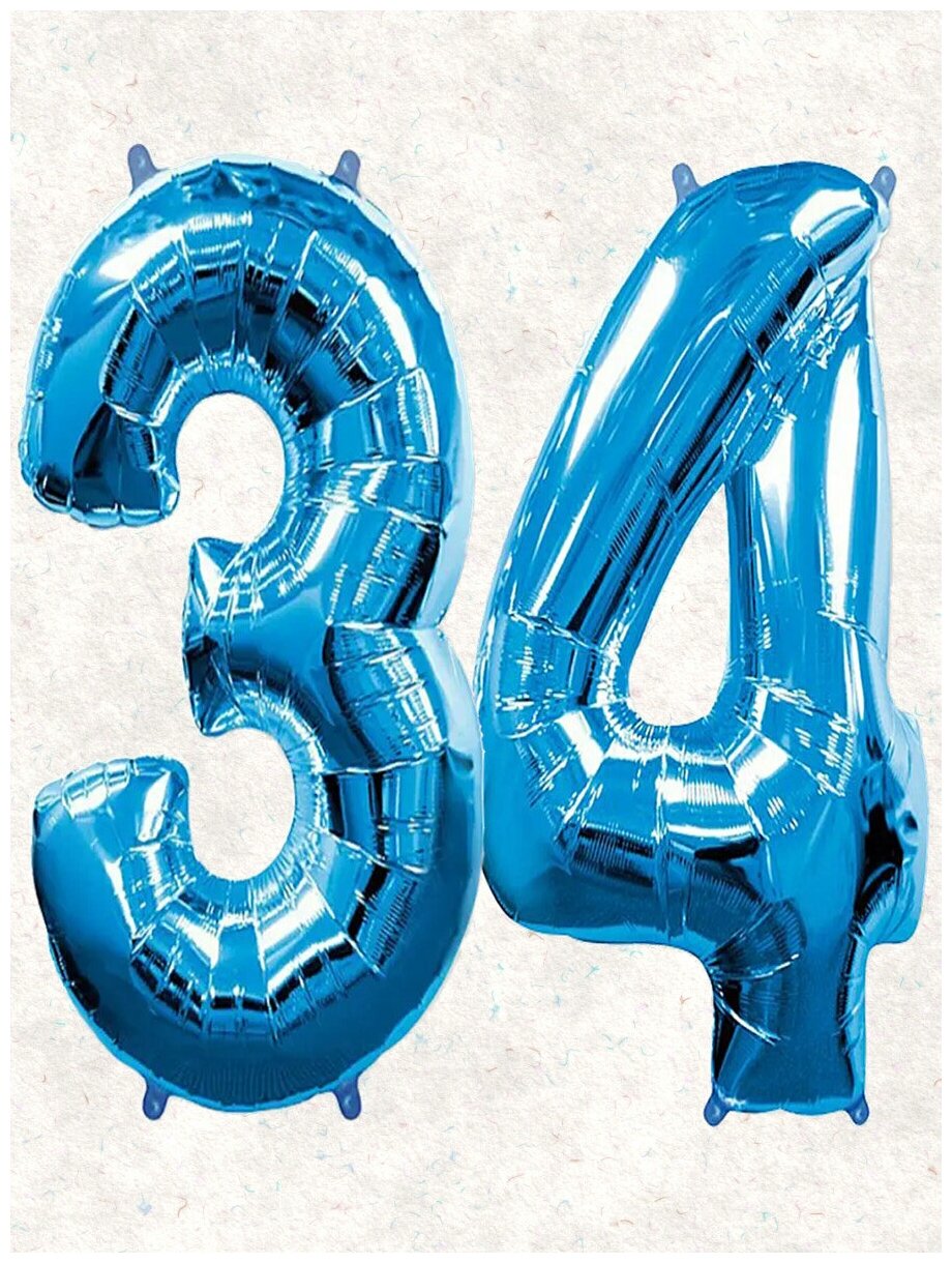 Воздушный шар фольгированный цифра Balloon " 34 / 43 " размер 102 см, синий