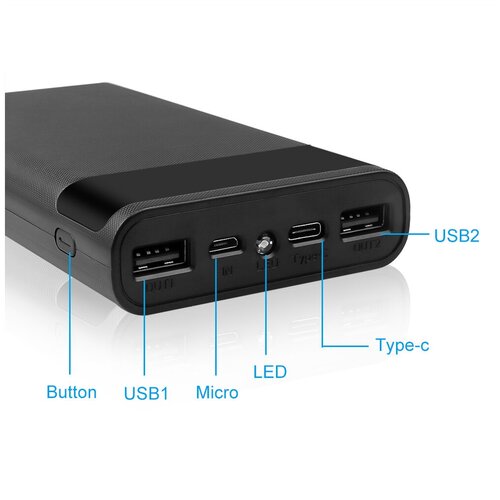 Kebidumei внешний powerbank с двумя портами USB 5В 818650 без аккумуляторов 449₽