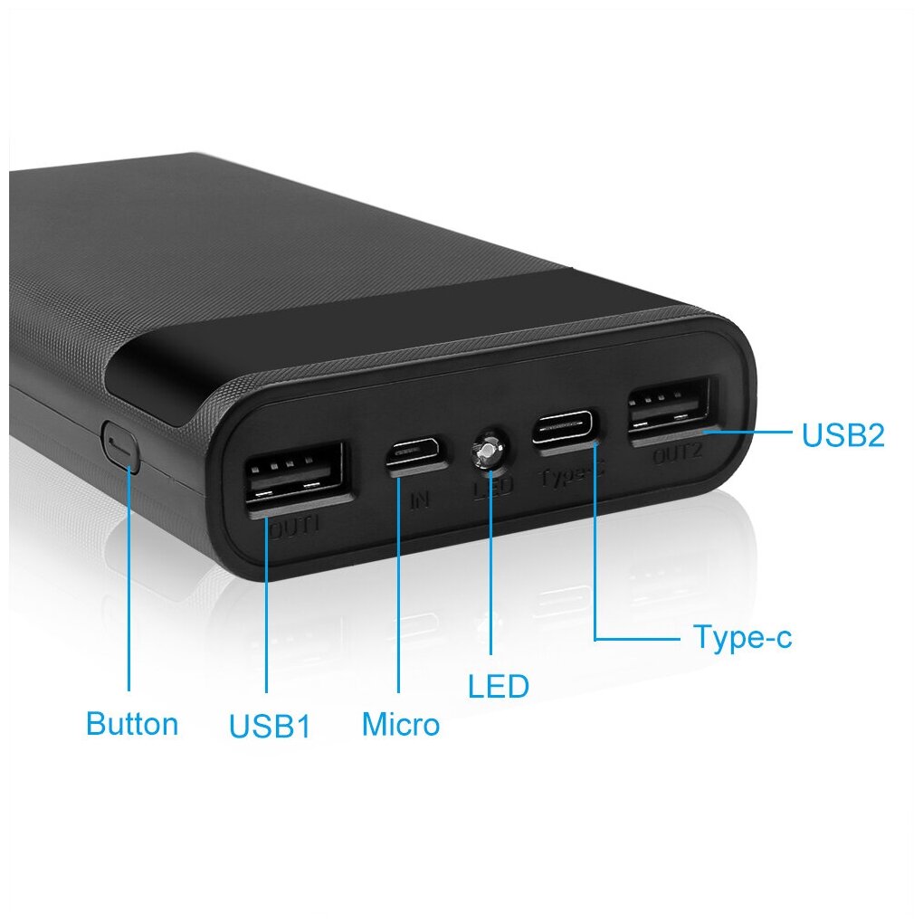 Корпус для PowerBank с двумя USB-портами 5 В 4*18650 чёрный