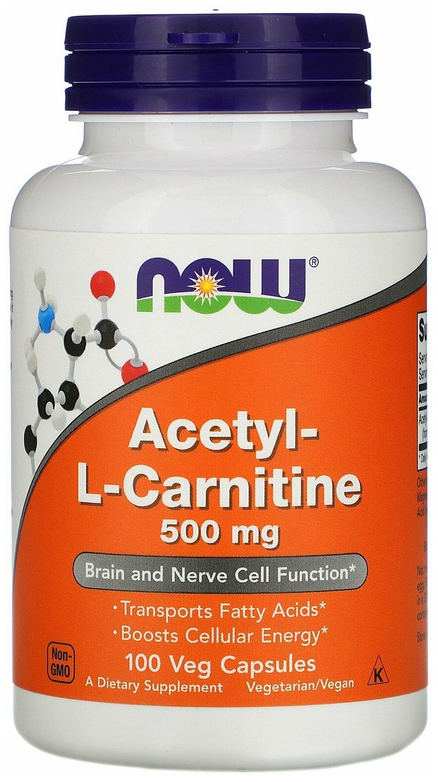 Acetyl-L-Carnitine NOW Foods, Ацетил-L-Карнитин 500 мг - 100 вегетарианских капсул