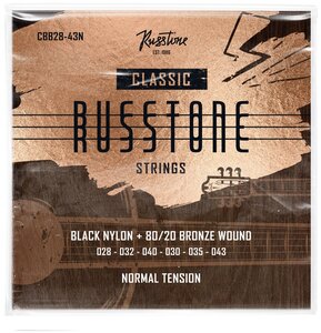 Фото Russtone CBB28-43N - Струны для классической гитары, Серия: Black Nylon, Обмотка: 80/20 бронза, Натяжение: среднее, Калибр: 28-32-40-30-35-43.