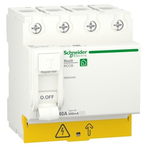 Устройство защитного отключения (УЗО) Systeme Electric (schneider Electric) SCHNEIDER ELECTRIC RESI9 40А 4P 300мА тип AC, R9R54440 устройство защитного отключения узо schneider electric acti9 iid k 2п 25a 30ma ac тип a9r50225