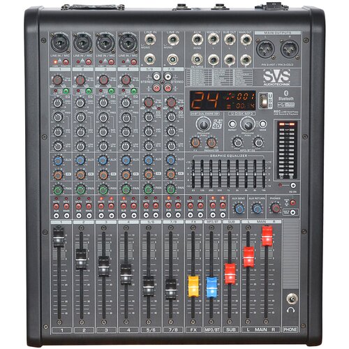 SVS Audiotechnik mixers PM-8A - активный аналоговый микшер, 2х650Вт, 4моно, 2 стерео, DSP, MP3, Blue