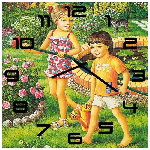 фото Svs настенные часы svs 3002615 девочка с мальчиком в саду