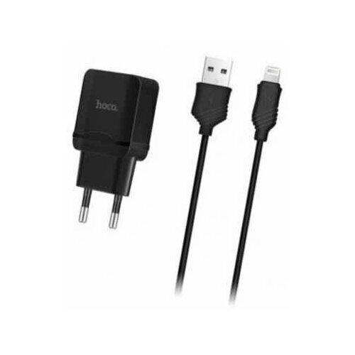 фото Блок питания сетевой 1 usb hoco, c22a, 2400ma, пластик, кабель apple 8 pin, цвет чёрный