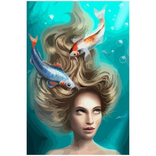 Картина по номерам на холсте знаки зодиака рыбы девушка море портрет - 1580 40X60 картина по номерам знак зодиака рыбы 40x60 см