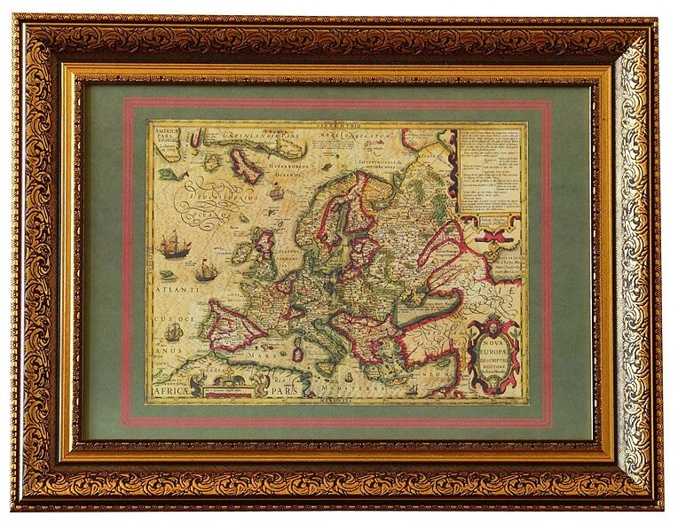Карта Новая Европа старинная, 1606 г, картина в раме